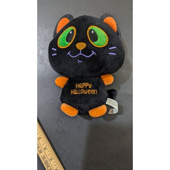 American Greetings Black Cat Plush Halloween "Happy Halloween" Green eyes 8" - Picture 3 of 6